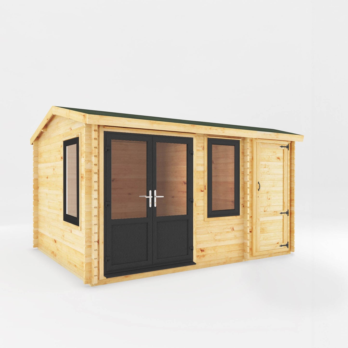 Mercia Elite 10' 3" x 13' 7" Apex Log Cabin - Premium 44mm Cladding Loglap - Grey UPVC