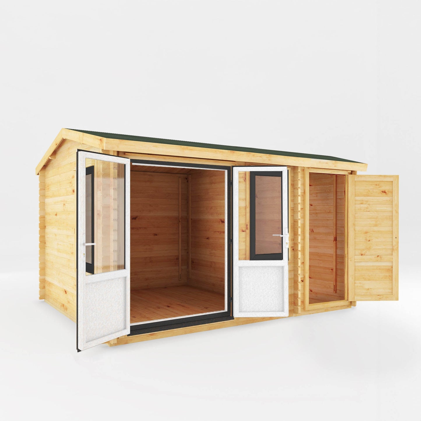 Mercia Elite 10' 3" x 13' 7" Apex Log Cabin - Premium 44mm Cladding Loglap - Grey UPVC