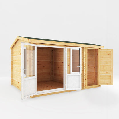 Mercia Elite 10' 3" x 13' 7" Apex Log Cabin - Premium 44mm Cladding Loglap - White UPVC