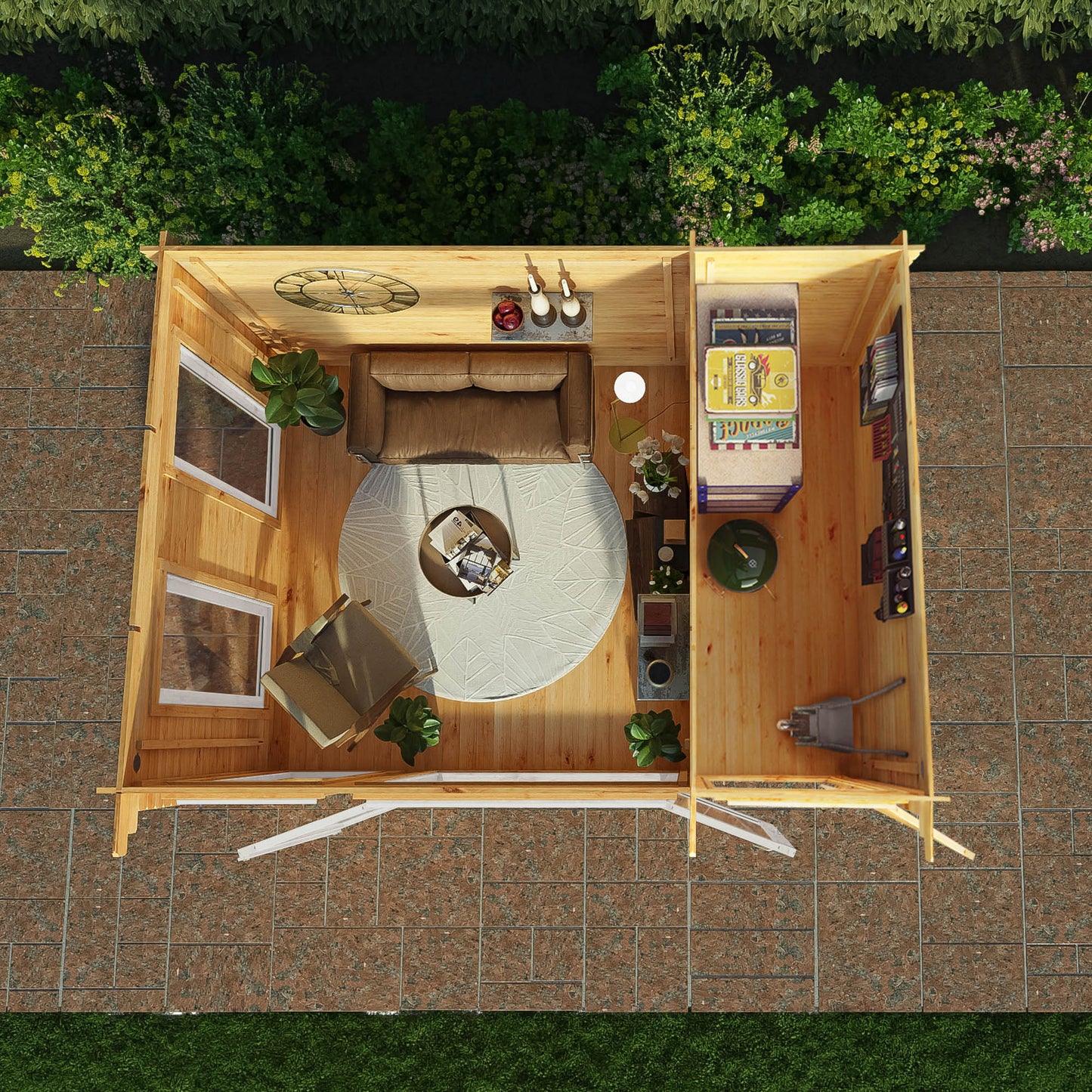 Mercia Studio 10' 11" x 13' 6" Pent Cabin with Shed - Premium 44mm Cladding Loglap - White UPVC