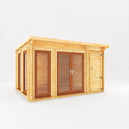 Mercia Studio 10' 11" x 13' 6" Pent Cabin with Shed - Premium 44mm Cladding Loglap - Brown UPVC