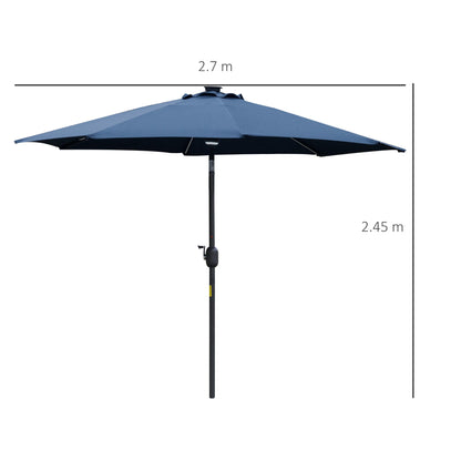 2.7m Garden Parasol Sun Umbrella w/ LED Solar Light Angled Canopy Blue