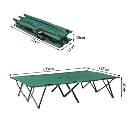 Outsunny Double Camping Bed Camping Cot Foldable Sunbed Outdoor Patio Sleeping Bed Super Light With Carry Bag (Green)