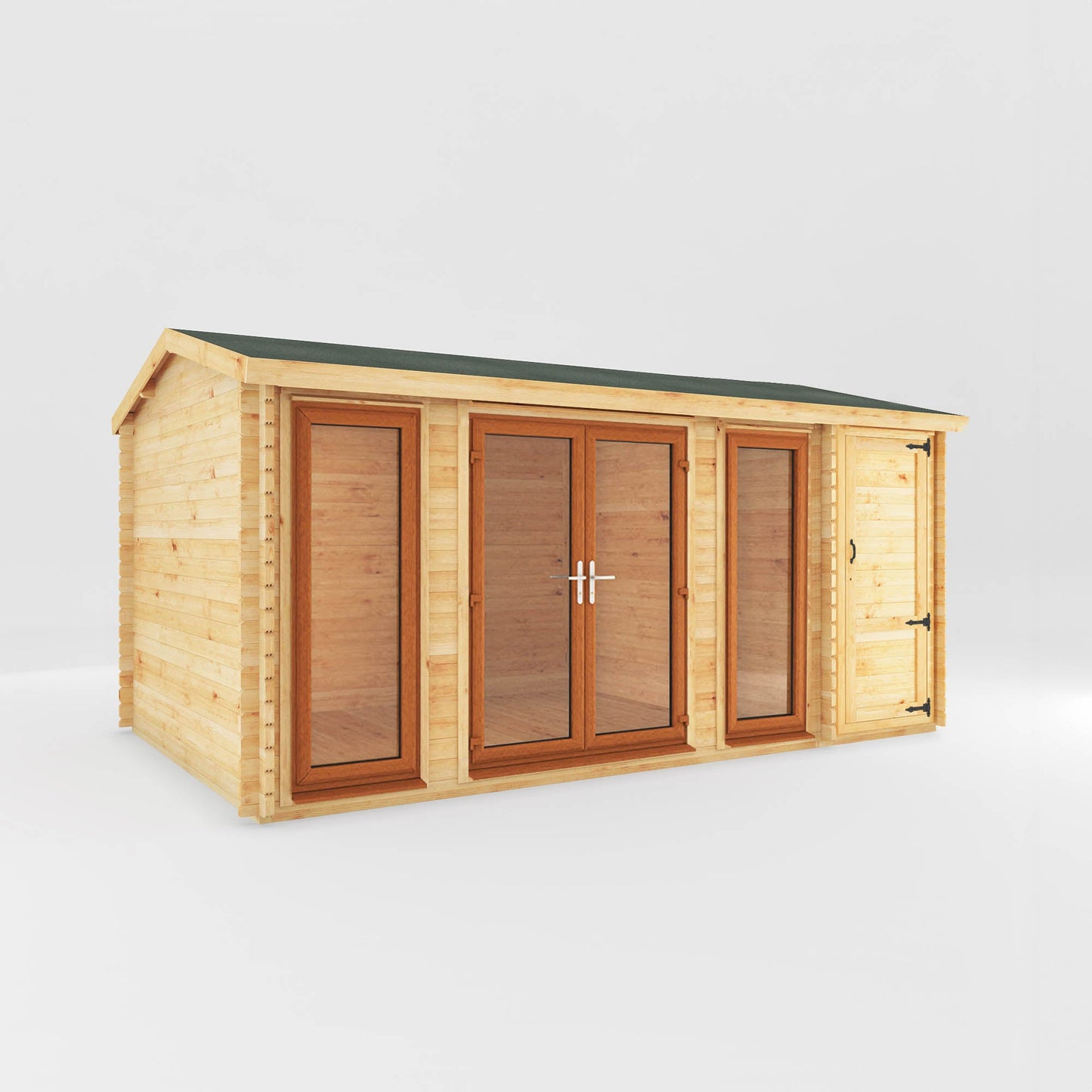 Mercia Studio 10' 3" x 16' 10" Apex Log Cabin - Premium 44mm Cladding Loglap - Brown UPVC