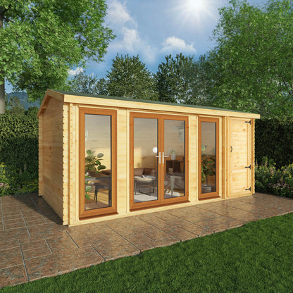 Mercia Studio 10' 3" x 16' 10" Apex Log Cabin - Premium 44mm Cladding Loglap - Brown UPVC