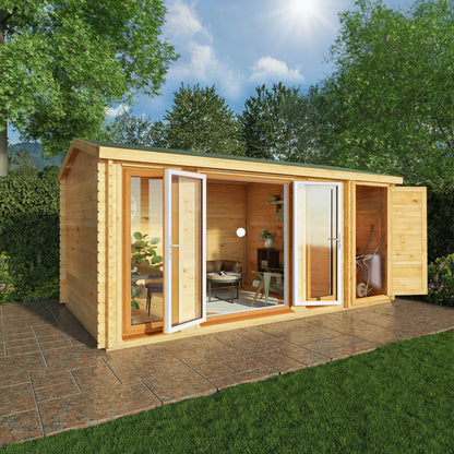 Mercia Studio 10' 3" x 16' 10" Apex Log Cabin - Premium 44mm Cladding Loglap - Brown UPVC