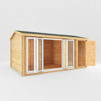 Mercia Studio 10' 3" x 16' 10" Apex Log Cabin - Premium 44mm Cladding Loglap - White UPVC