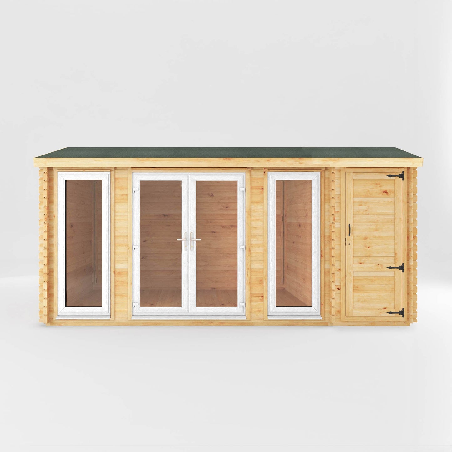 Mercia Studio 10' 3" x 16' 10" Apex Log Cabin - Premium 44mm Cladding Loglap - White UPVC