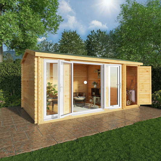 Mercia Studio 10' 3" x 16' 10" Apex Log Cabin - Premium 44mm Cladding Loglap - White UPVC
