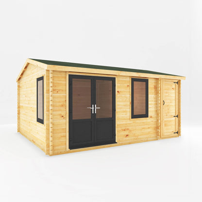Mercia Elite 13' 6" x 16' 11" Apex Log Cabin - Premium 44mm Cladding Loglap - Grey UPVC