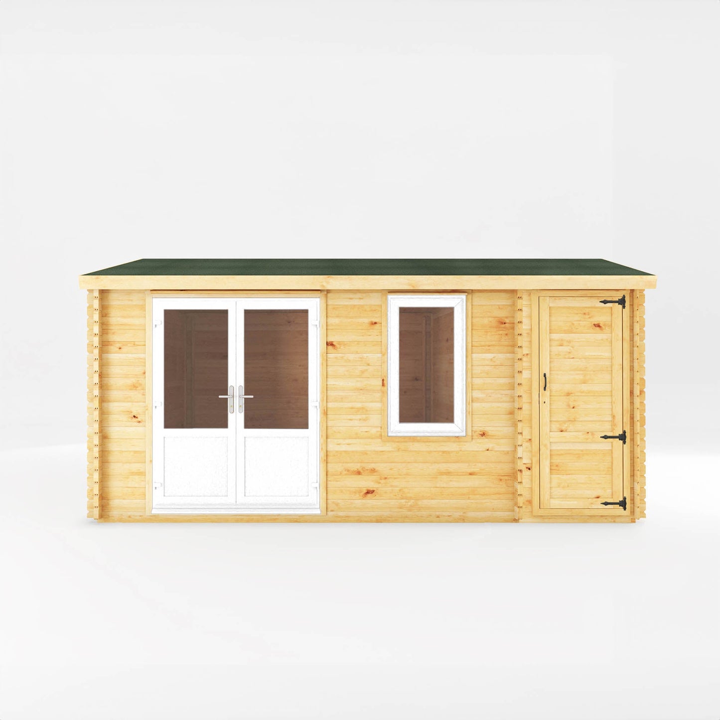 Mercia Elite 13' 6" x 16' 11" Apex Log Cabin - Premium 44mm Cladding Loglap - White UPVC