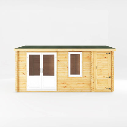 Mercia Elite 13' 6" x 16' 11" Apex Log Cabin - Premium 44mm Cladding Loglap - White UPVC