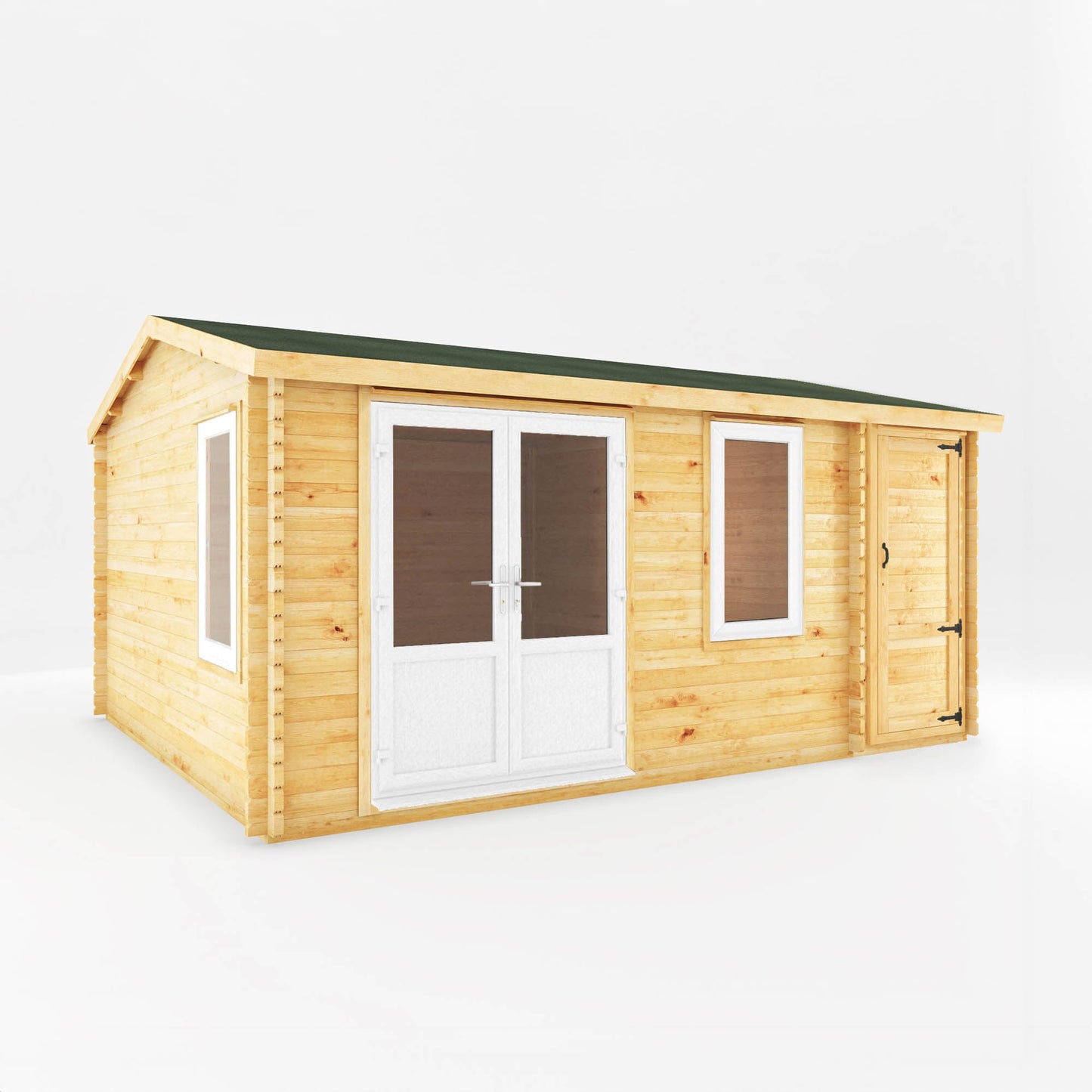 Mercia Elite 13' 6" x 16' 11" Apex Log Cabin - Premium 44mm Cladding Loglap - White UPVC