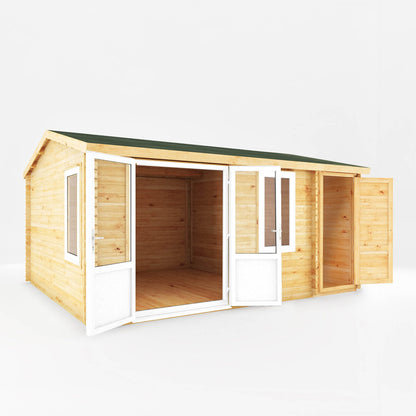 Mercia Elite 13' 6" x 16' 11" Apex Log Cabin - Premium 44mm Cladding Loglap - White UPVC