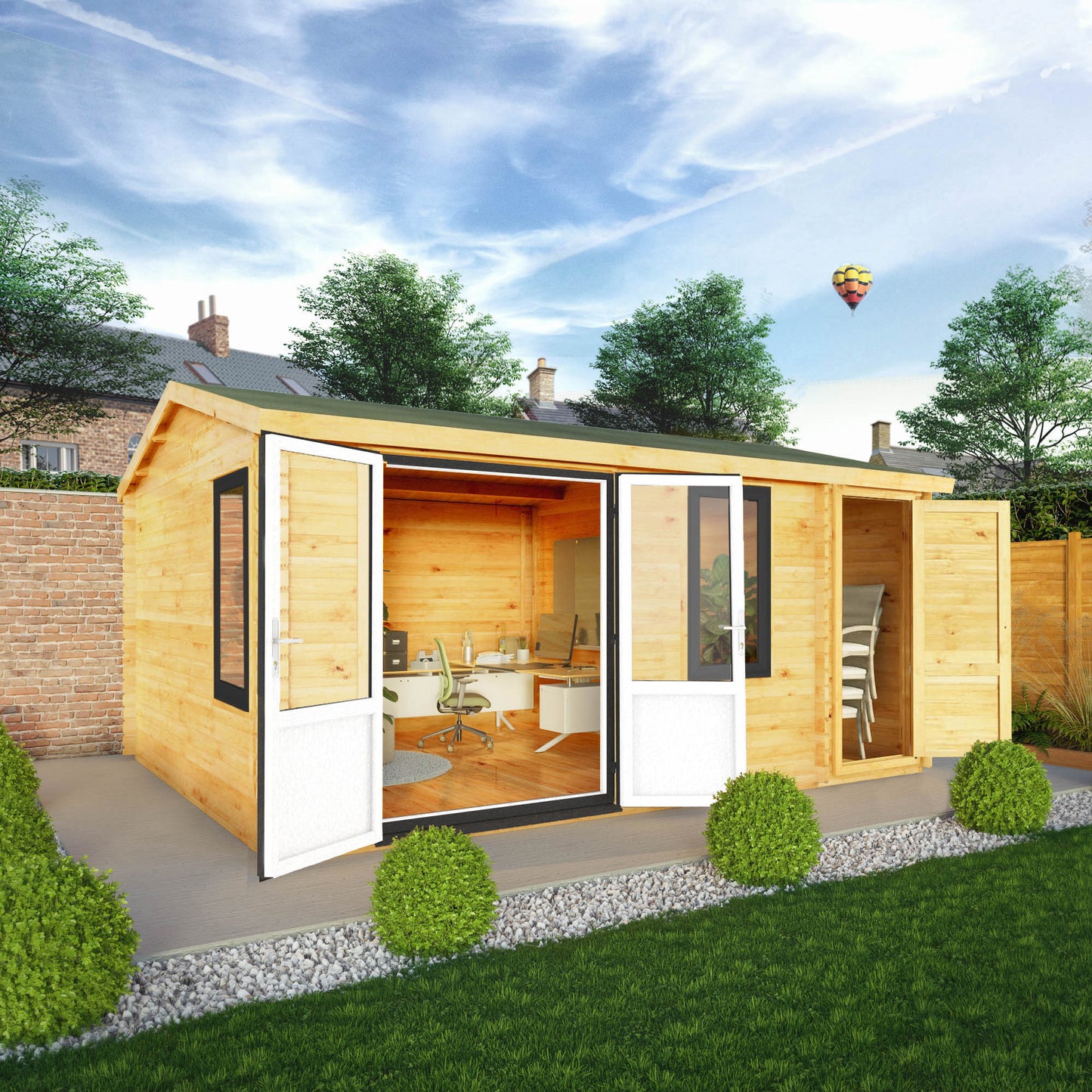 Mercia Elite 13' 6" x 16' 11" Apex Log Cabin - Premium 44mm Cladding Loglap - Grey UPVC