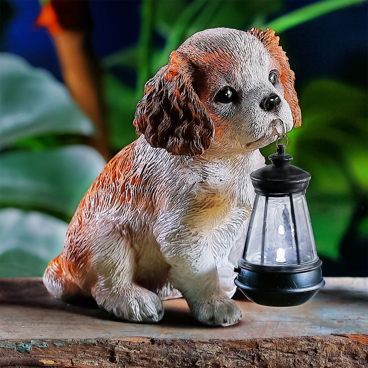 Solar Dog Garden Lantern Decoration White Spaniel Puppy - 15cm By Bright Garden