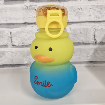 Cute Duck Water Bottle 19cm With Straw Yellow Blue - 760ml