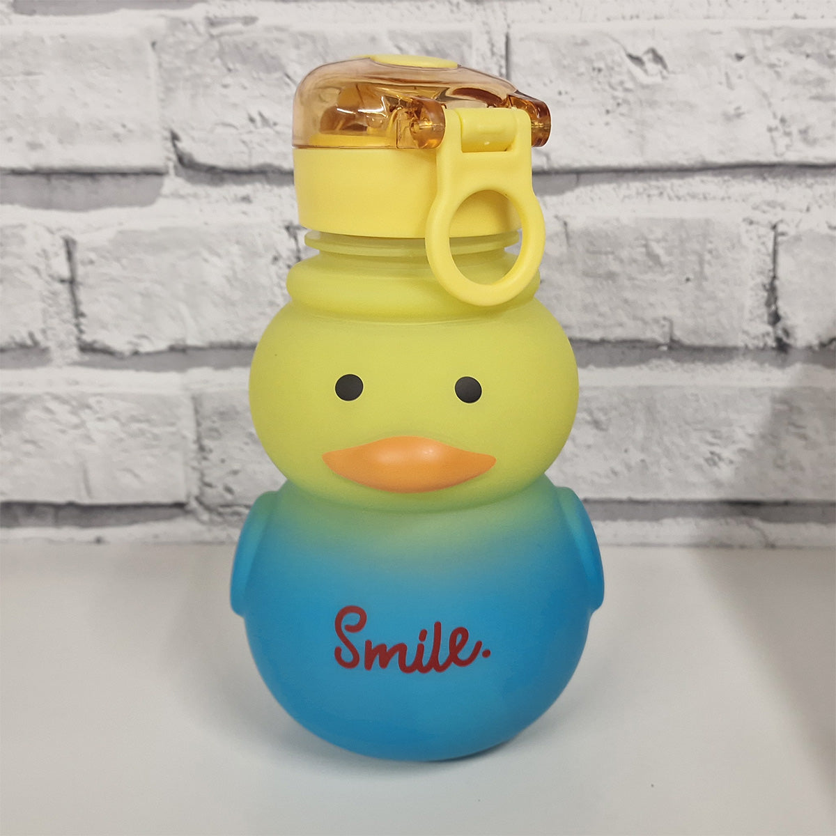 Cute Duck Water Bottle 19cm With Straw Yellow Blue - 760ml