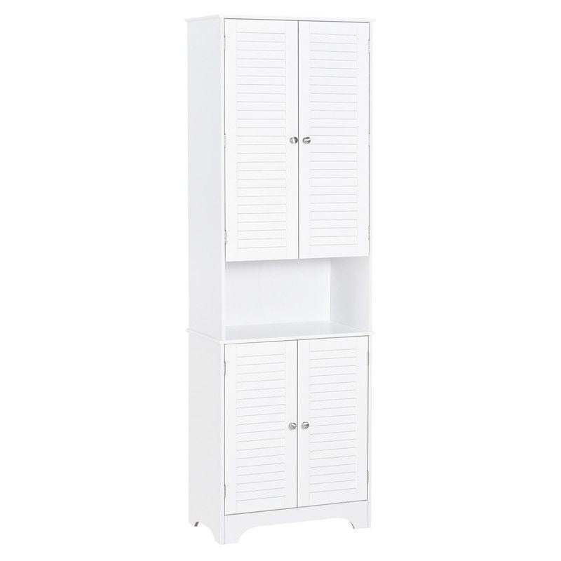 Tall Freestanding Bathroom Cabinet Retro Shutters W 3 Compartments Shelves Elevated Base Narrow Organiser X 30W X 182.5H cm
