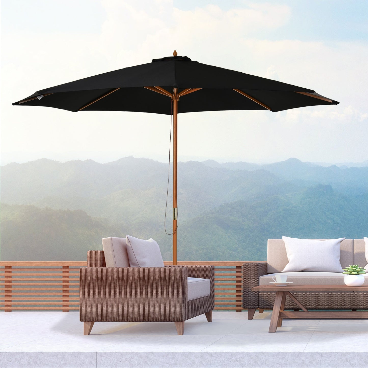 3M Fir Wooden Parasol Garden Umbrellas 8 Ribs Bamboo Sun Shade Patio Outdoor Umbrella Canopy