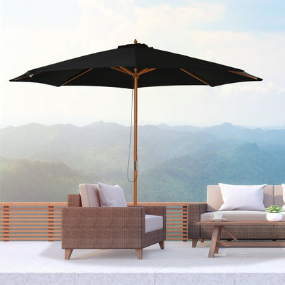 3M Fir Wooden Parasol Garden Umbrellas 8 Ribs Bamboo Sun Shade Patio Outdoor Umbrella Canopy