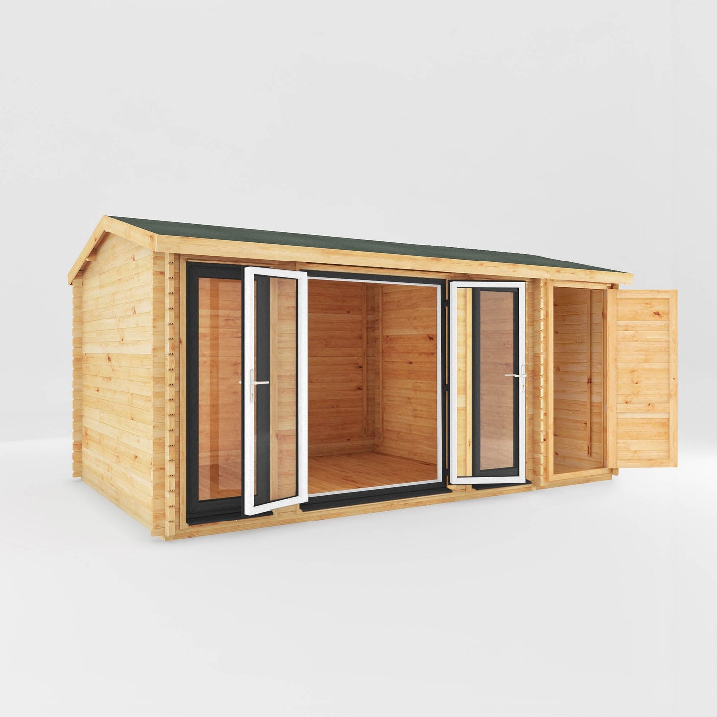 Mercia Studio 10' 3" x 16' 10" Apex Log Cabin - Premium 44mm Cladding Loglap - Grey UPVC