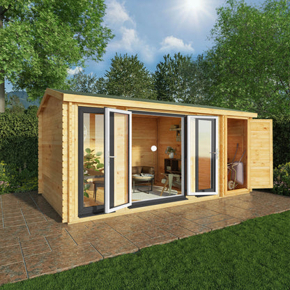 Mercia Studio 10' 3" x 16' 10" Apex Log Cabin - Premium 44mm Cladding Loglap - Grey UPVC