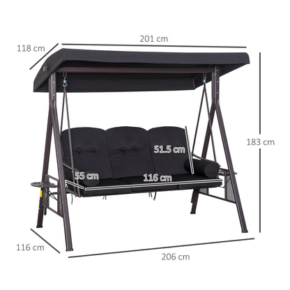 Swing Chair Hammock Chair 3 Seater Canopy Cushion Shelter Outdoor Bench Black