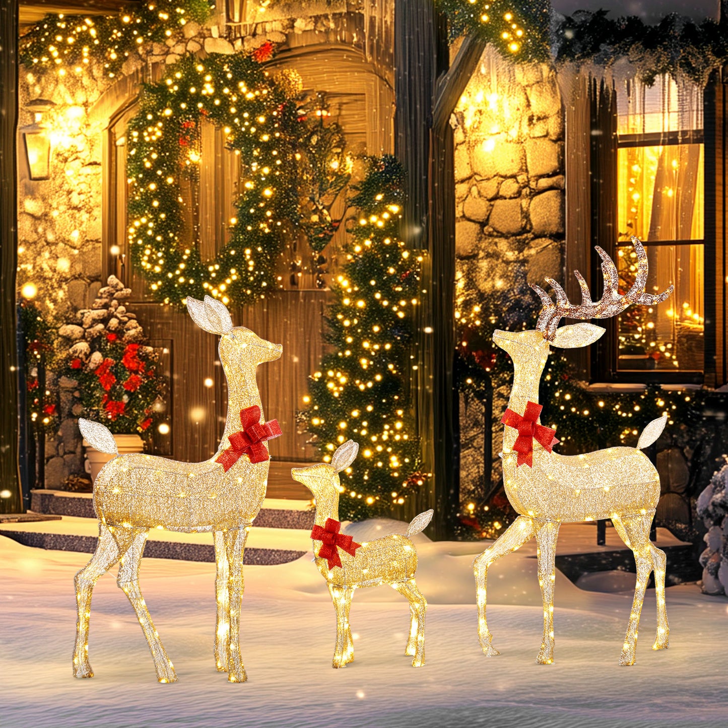 3 Piece Christmas Feature Light Multifunction Warm White Outdoor LED
