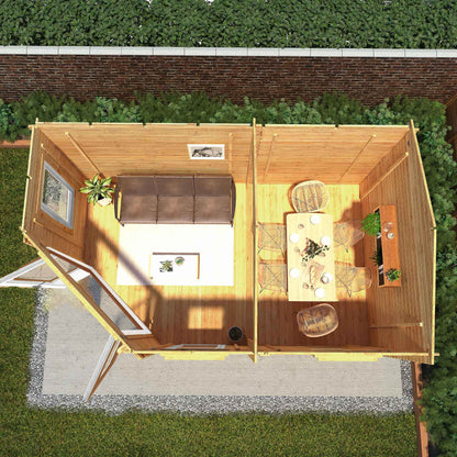 Mercia Corner 10' 4" x 16' 8" Hip Log Cabin - Premium 44mm Cladding Loglap - Brown UPVC