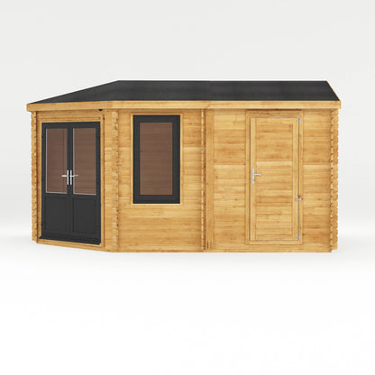 Mercia Corner 10' 4" x 16' 8" Hip Log Cabin Shed - Premium 44mm Cladding Loglap - Grey UPVC