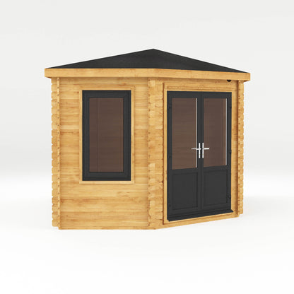 Mercia Corner 10' 4" x 16' 8" Hip Log Cabin Shed - Premium 44mm Cladding Loglap - Grey UPVC
