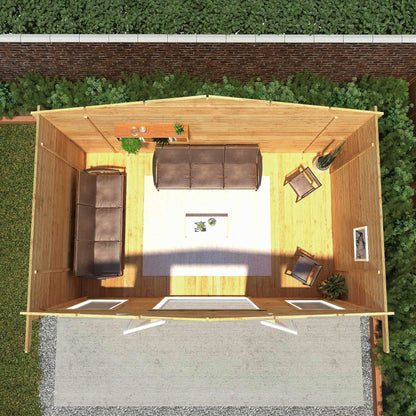 Mercia Retreat 11' 3" x 16' 10" Apex Log Cabin - Premium 44mm Cladding Loglap - White UPVC