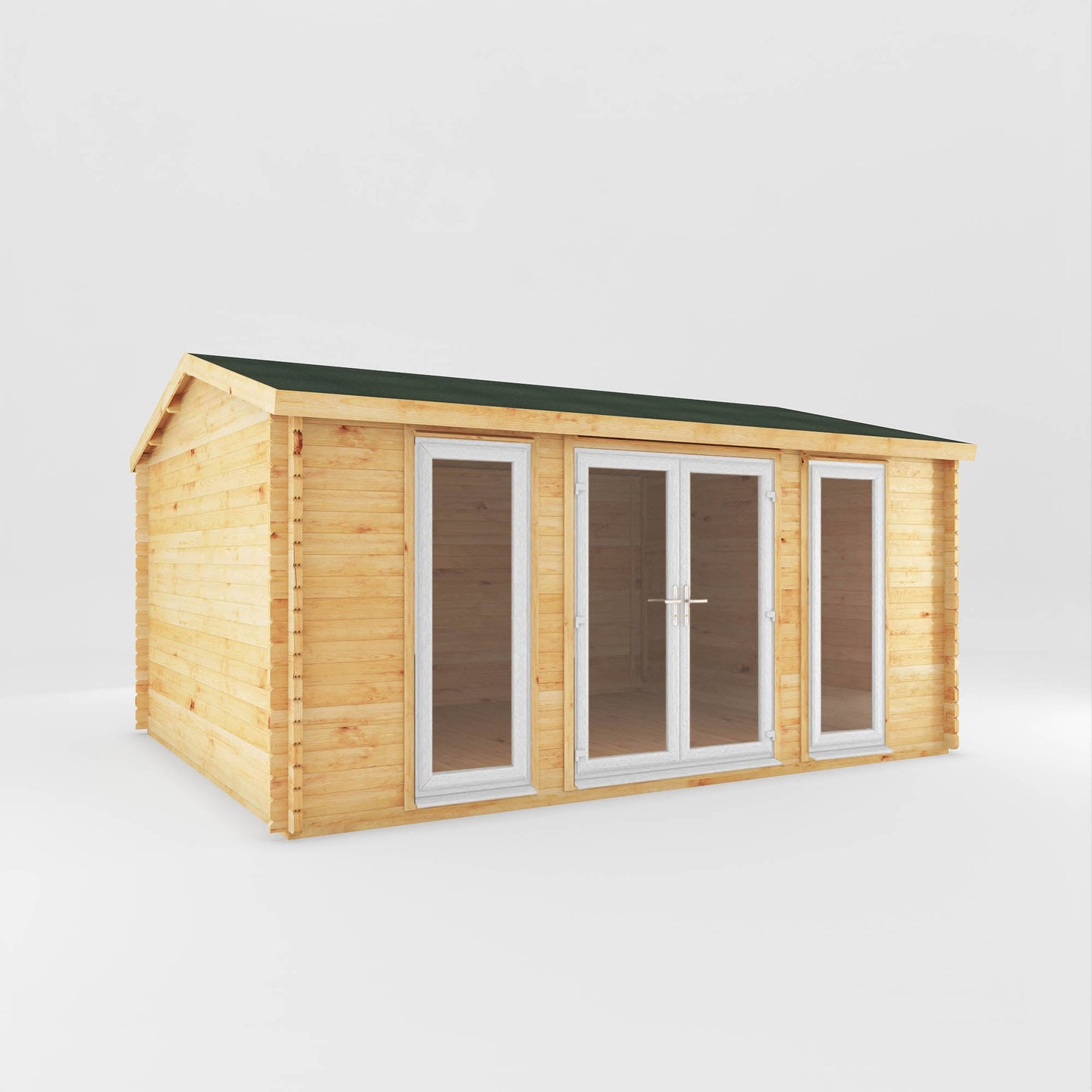 Mercia Studio 13' 7" x 16' 6" Apex Log Cabin - Premium 44mm Cladding Loglap - White UPVC