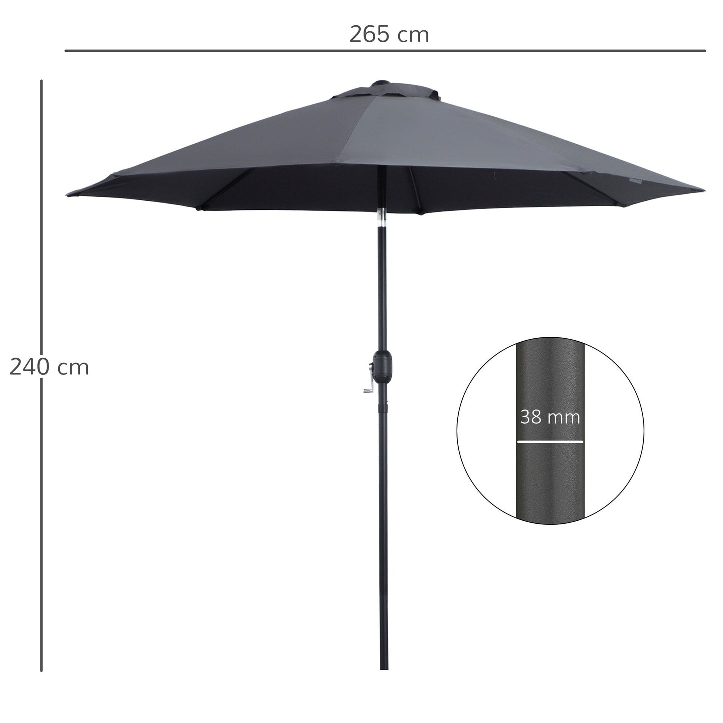 2.7M Patio Sun Umbrella Parasol Tilt Shade Shelter Canopy Aluminium Frame