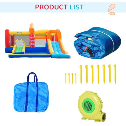 4 in 1 Kids Bouncy Castle Extra Large Double Slides & Trampoline Design Inflatable House Pool Climbing Wall with Blower Carrybag for Kids Age 3-8