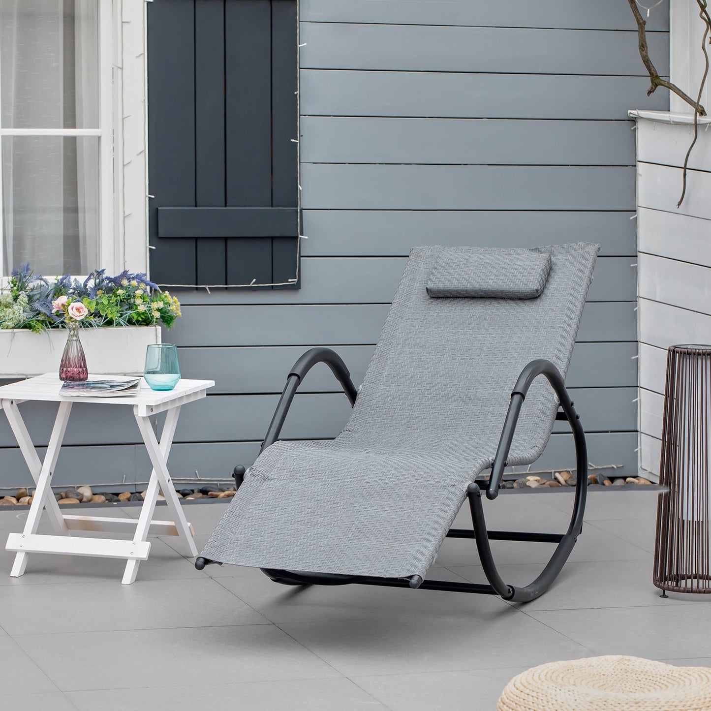 Zero Gravity Rocking Lounge Chair w/ Pillow for Indoor & Outdoor Texteline Grey