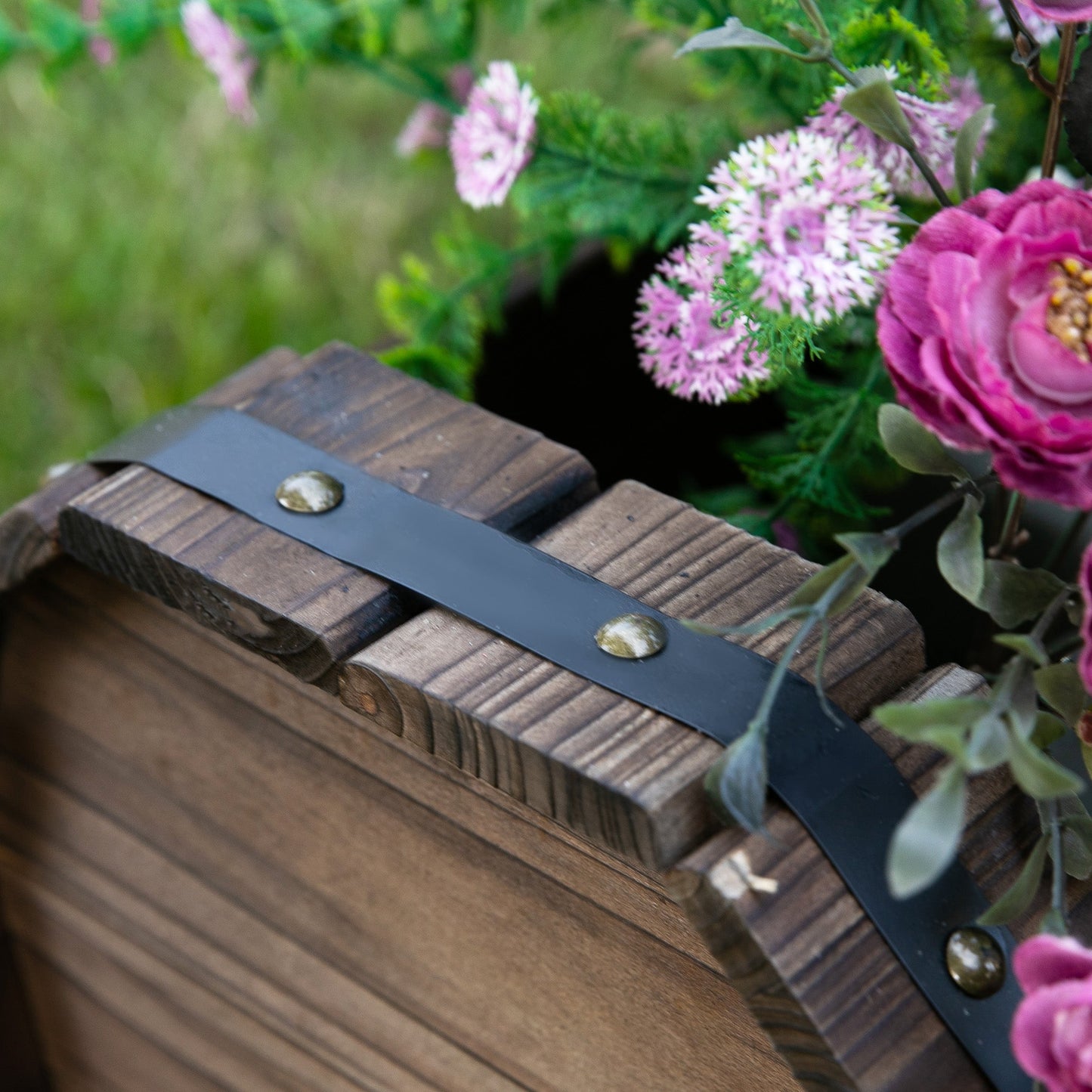 2-Piece Wooden Flower Plant Pot Outdoor&Indoor Plant Box with Solid Wood