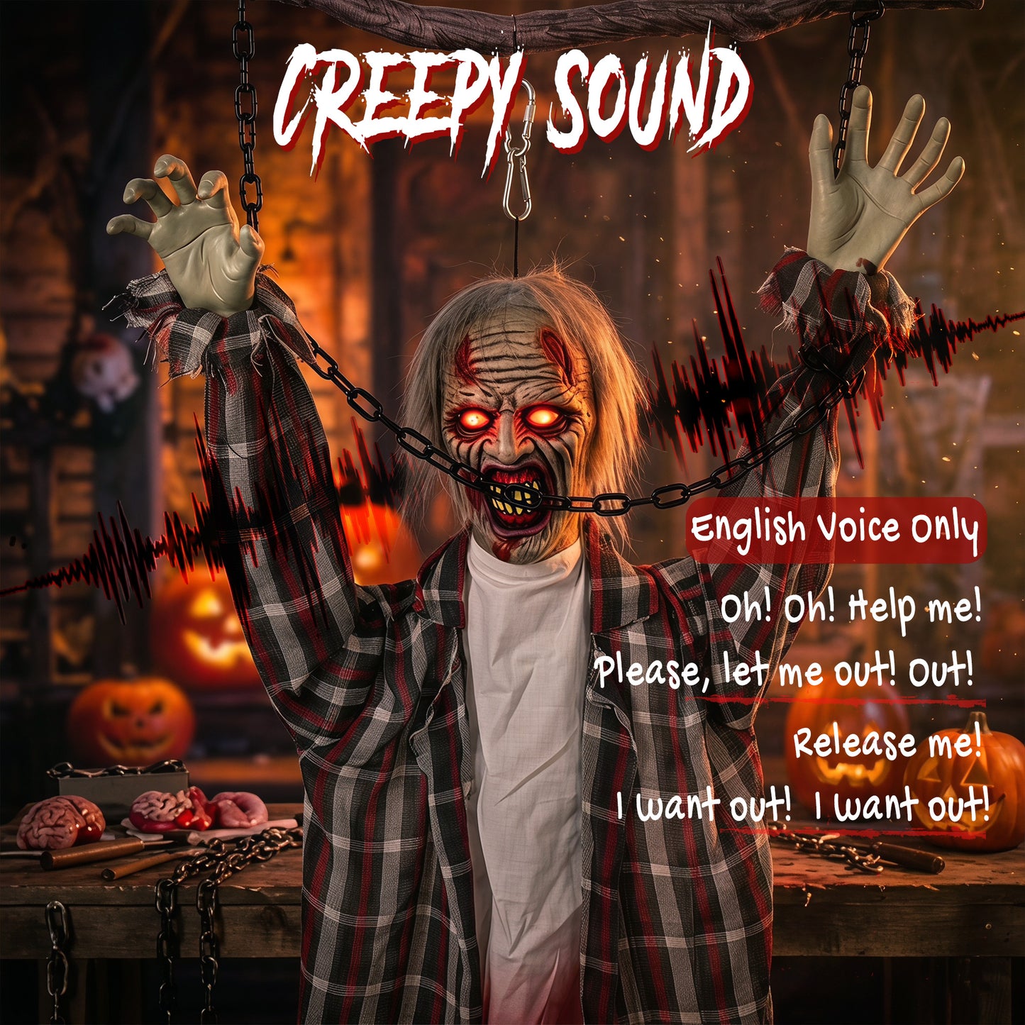 Animated Hanging Zombie Halloween Decoration - 110cm