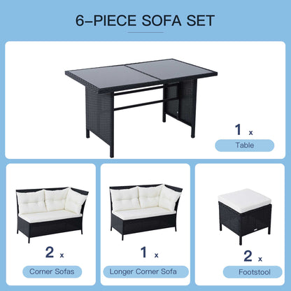 8 Seater Garden Rattan Furniture Rattan Corner Dining Sofa Set Wicker Conservatory Furniture Lawn Patio Coffee Table Foot Stool w/Cushion-Black