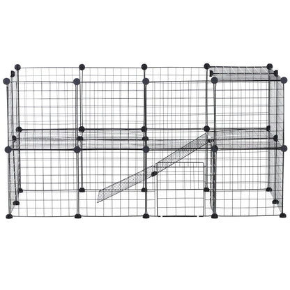 PawHut DIY Pet Playpen Metal Wire Fence Indoor Outdoor Guinea Pig Rabbit Small Animals Cage 36 Panel Enclosure Black