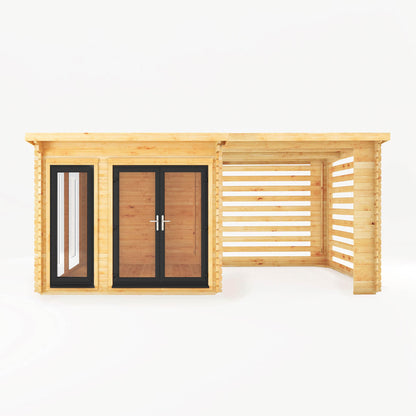 Mercia Studio 10' 11" x 19' 4" Pent Log Cabin Slatted - Premium 44mm Cladding Loglap - Grey UPVC