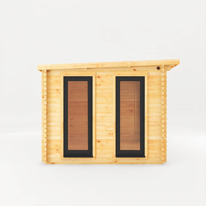 Mercia Studio 10' 11" x 19' 4" Pent Log Cabin Slatted - Premium 44mm Cladding Loglap - Grey UPVC