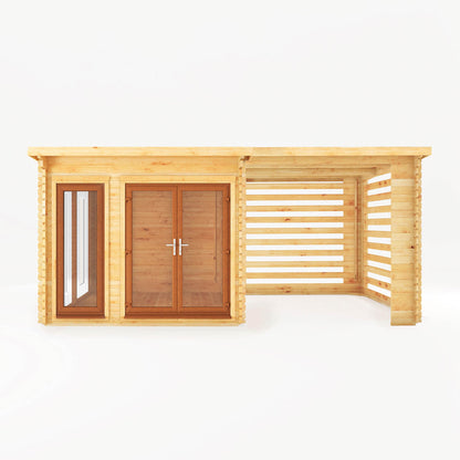 Mercia Studio 10' 11" x 19' 4" Pent Log Cabin Slatted - Premium 44mm Cladding Loglap - Brown UPVC