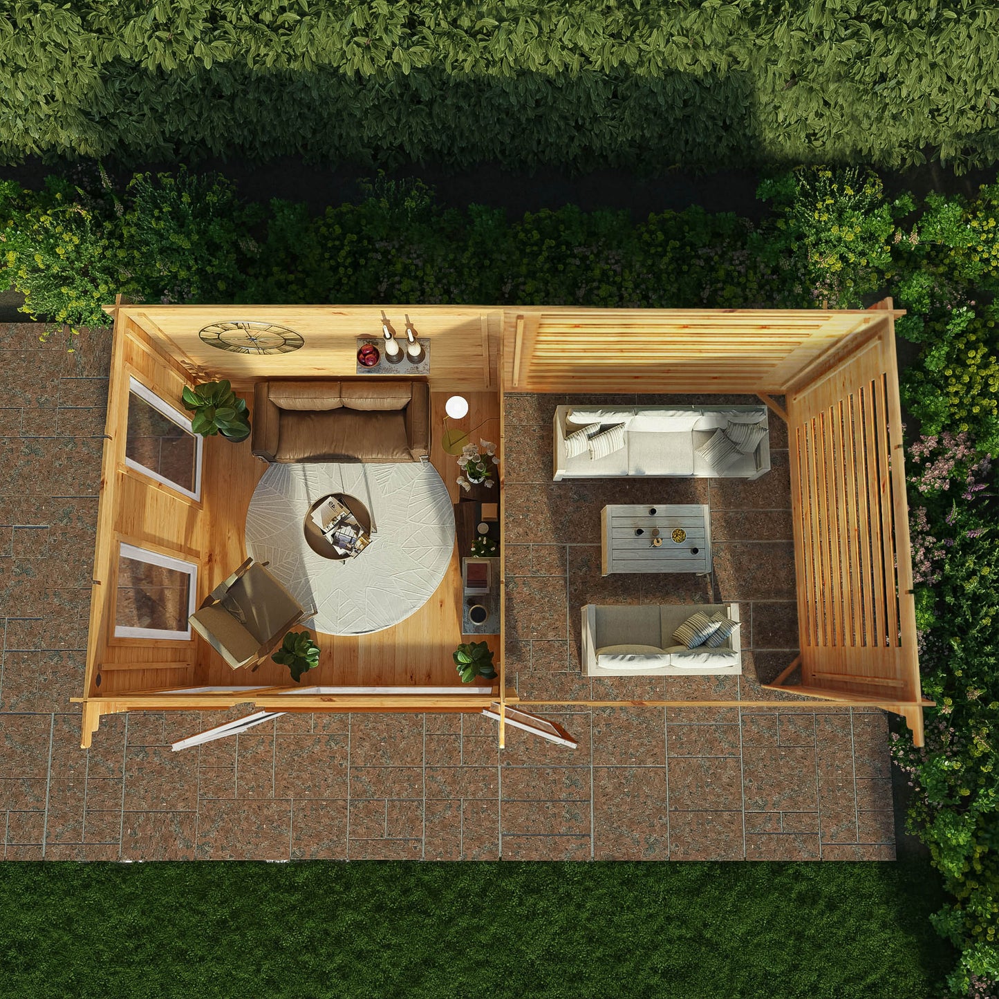 Mercia Studio 10' 11" x 19' 4" Pent Log Cabin Slatted - Premium 44mm Cladding Loglap - Brown UPVC