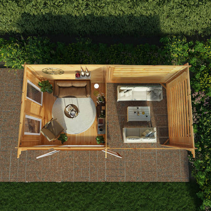 Mercia Studio 10' 11" x 19' 4" Pent Log Cabin Slatted - Premium 44mm Cladding Loglap - Brown UPVC