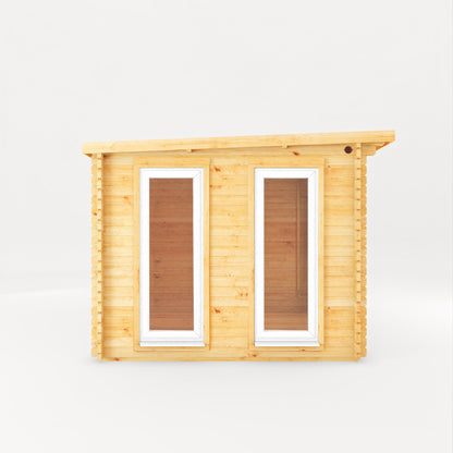 Mercia Studio 10' 11" x 19' 4" Pent Log Cabin Slatted - Premium 44mm Cladding Loglap - White UPVC
