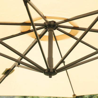 Round Umbrella Parasol W/ Tilt 360° Rotation and Hand Crank Cross Base-Beige