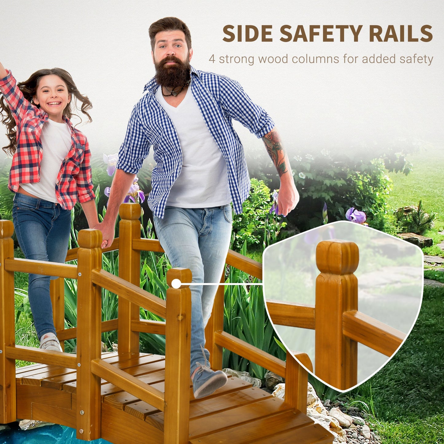 Outsunny Wooden Garden Bridge with Safety Railings