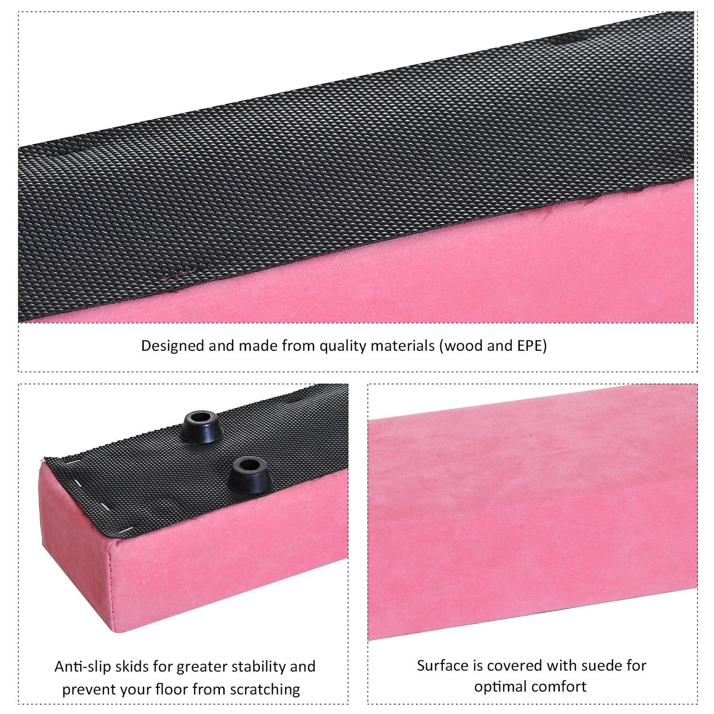 Suede Upholstered Wooden Folding Balance Beam Trainer Pink